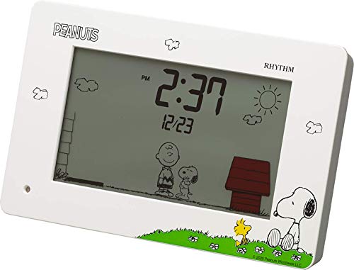 リズム(RHYTHM) スヌーピー 目覚まし時計 おもしろ アクション デジタル時計 カレンダー 付き 白 8RDA79MS03 10x16.2x4.5cm