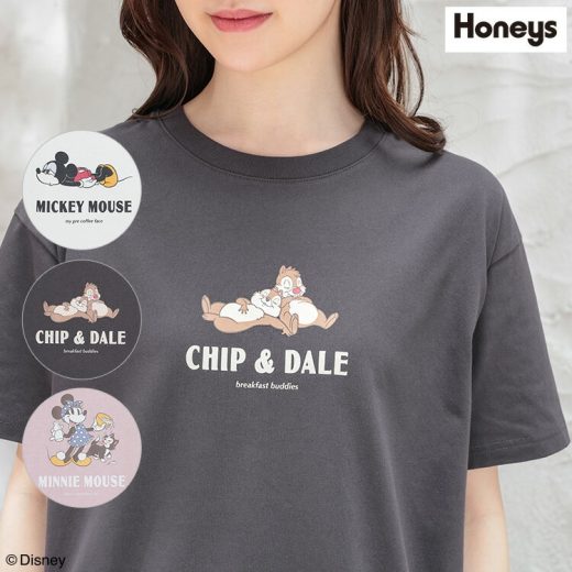 Tシャツ レディース 半袖 ミッキー ミニー 大人 おしゃれ 白 黒 ゆったり 綿 部屋着 夏 Honeys ハニーズ ディズニー／ゆるTシャツ