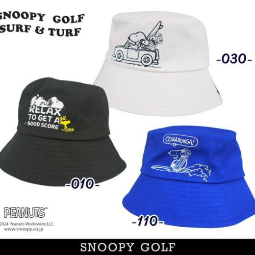 【NEW】SNOOPY GOLF スヌーピーゴルフRELAX TO GET A GOOD SCORE!!スヌーピー & Woodstock バケットハットPEANUTS 642-4987104/24B