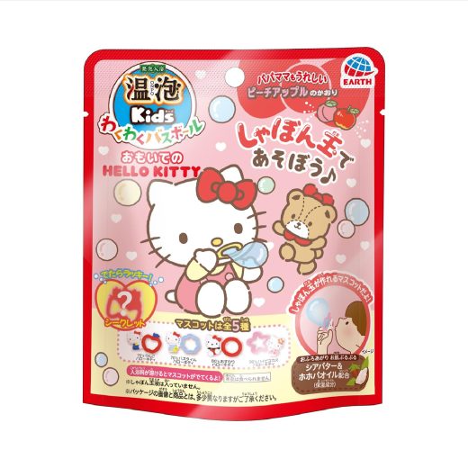 温泡 ONPO Kids 子ども 入浴剤 わくわくバスボール おもいでのHELLO KITTY [ピーチアップルのかおり]マスコット全5種 (アース製薬)