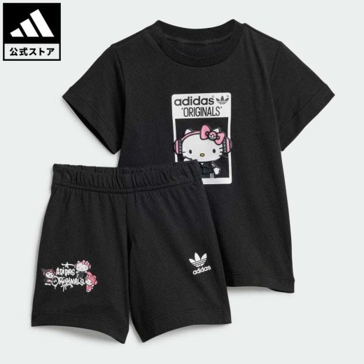 【公式】アディダス adidas 返品可 アディダス オリジナルス × ハローキティ ショーツ & Tシャツ セットアップ オリジナルス キッズ／子供用 ウェア・服 セットアップ 黒 ブラック IR9759 上下 p0620