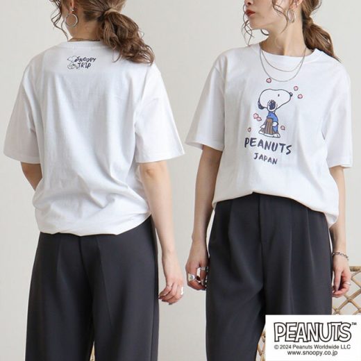 スヌーピー Tシャツ 半袖 トップス 旅行 旅 日本 ウッドストック プリント SNOOPY PEANUTS