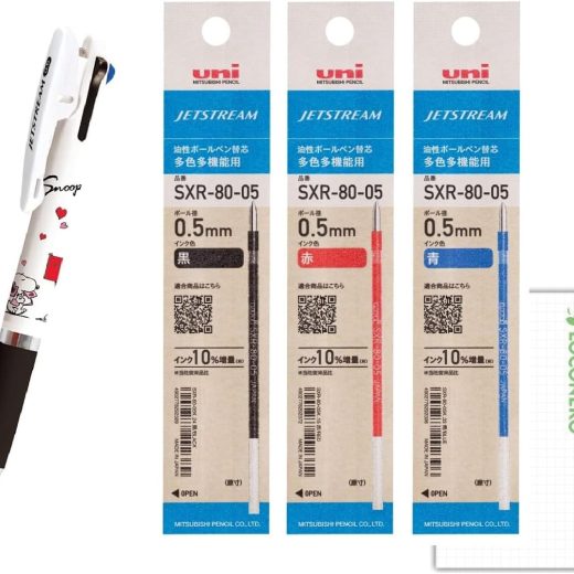 カミオジャパン 3色ボールペン ジェットストリーム 0.5mm【本体+替芯3色】+ロコネコ用紙 (スヌーピー 手紙)