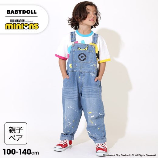 NEW 親子お揃い ミニオン ペイント デニム サロペット ロングパンツ 9079K ベビードール BABYDOLL 子供服 ベビー キッズ 男の子 女の子 ミニオンズ minions コラボ