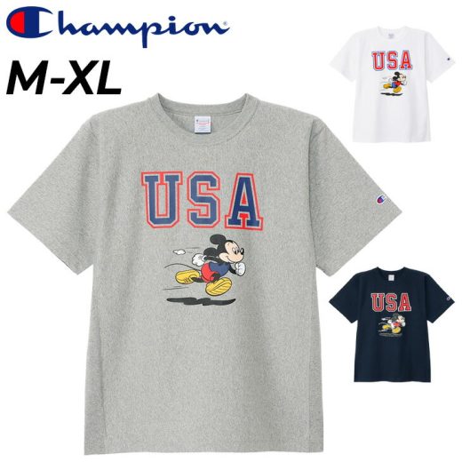 送料無料 チャンピオン 半袖 Tシャツ メンズ Champion リバースウィーブ ディズニーコラボ Disney ミッキーマウス カジュアル アメカジ キャラクター プリントT メンズウェア クルーネック コットンUSA 半袖シャツ REVERSE WEAVE ブランド アパレル/C3-Z360