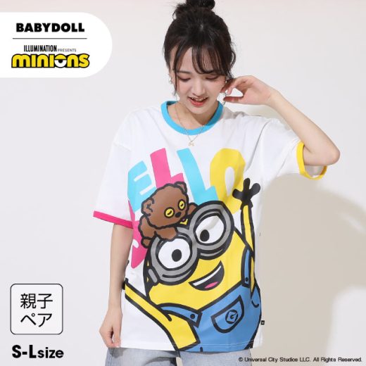 【30％OFF サマーSALE】 親子お揃い ミニオン カラフル 配色 Tシャツ 9288A ベビードール BABYDOLL 子供服 大人 ユニセックス 男女兼用 レディース メンズ ミニオンズ minions コラボ セール