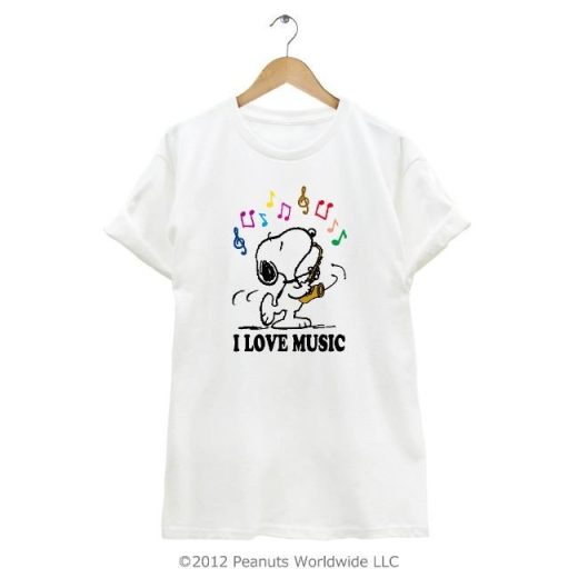 スヌーピー I LOVE MUSIC 音楽 音符 演奏 半袖Tシャツ メンズ レディース 男女兼用 親子 お揃い