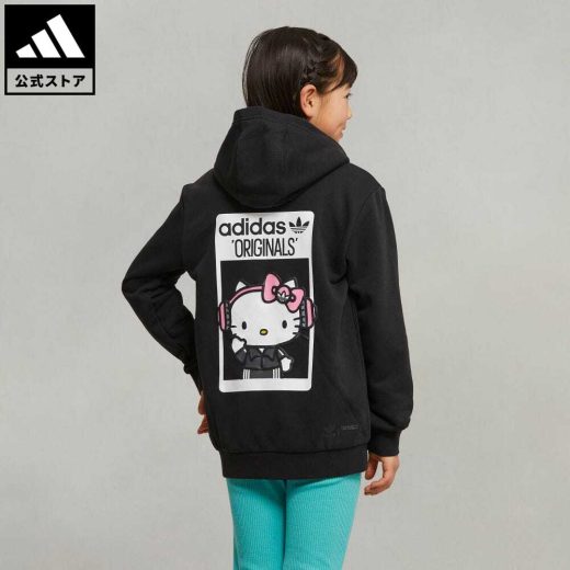 【公式】アディダス adidas 返品可 アディダス オリジナルス × ハローキティ パーカー オリジナルス キッズ／子供用 ウェア・服 トップス パーカー(フーディー) スウェット（トレーナー） 黒 ブラック IR6797 トレーナー