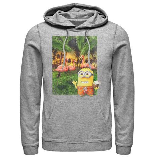 【送料無料】 ライセンス キャラクター メンズ Tシャツ トップス Men's Despicable Me Minions Bob & Flamingos Pullover Hoodie Athletic Heather