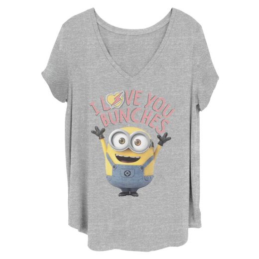 【送料無料】 ライセンス キャラクター レディース Tシャツ トップス Juniors' Plus Size Despicable Me Minions I Love You Bunches Tee Heather Gray