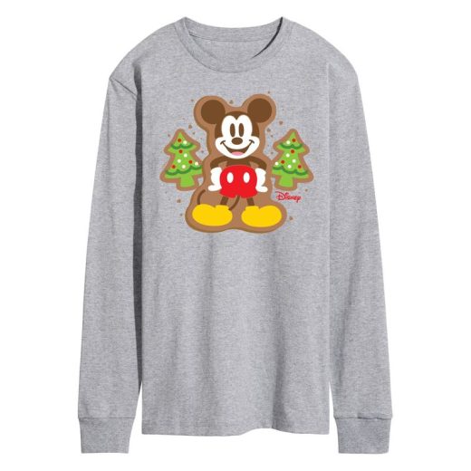 【送料無料】 ディズニー メンズ Tシャツ トップス Disney's Mickey Mouse Men's Cookie Long Sleeve Graphic Tee Gray