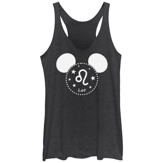 【送料無料】 ディズニー レディース Tシャツ トップス Disney's Mickey Mouse Leo Sign Tri-Blend Juniors' Graphic Racerback Tank Black Heather