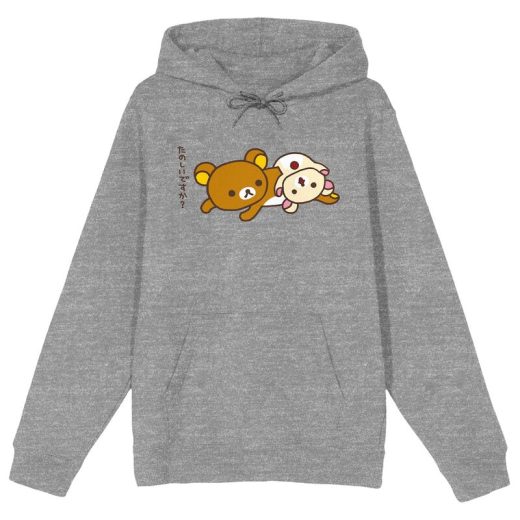 【送料無料】 ライセンス キャラクター レディース Tシャツ トップス Juniors' Rilakkuma Two Bears Lying Hoodie Gray