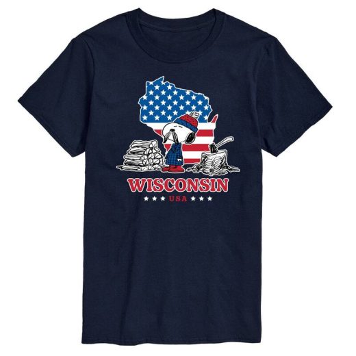 【送料無料】 ライセンス キャラクター メンズ Tシャツ トップス Men's Peanuts Snoopy Wisconsin Americana Graphic Tee Navy