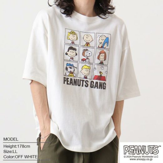 スヌーピー ピーナッツ 半袖 Tシャツ ドロップショルダー プリント SNOOPY PEANUTS