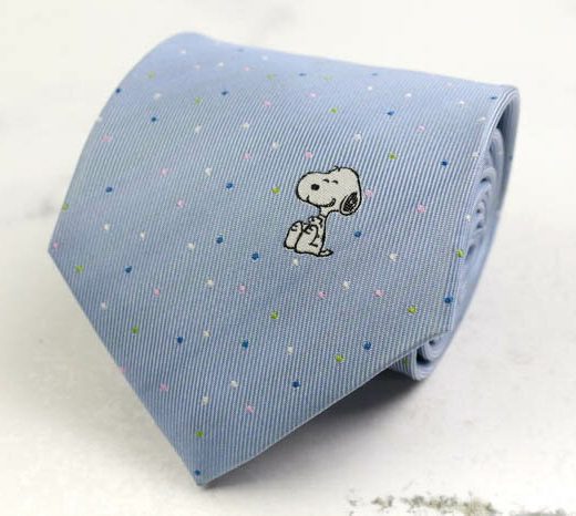 SNOOPY スヌーピー ブランド ネクタイ ピーナッツ ドット シルク 日本製 メンズ ブルー 【中古】