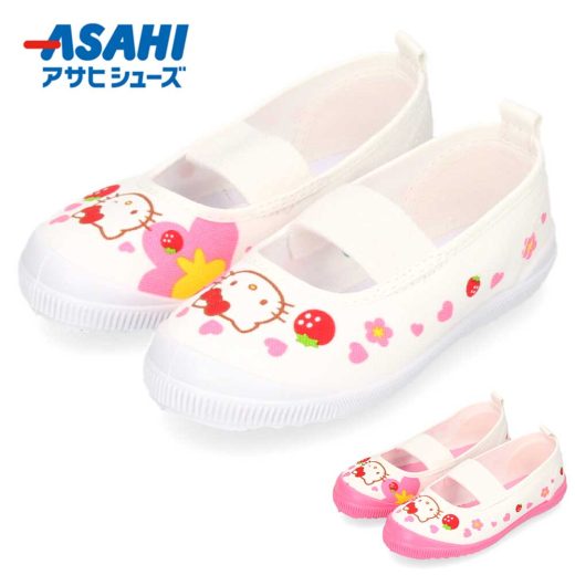 ハローキティ アサヒシューズ 上履き キッズ ジュニアS02 KD37541 KD37542 白 ホワイト ピンク バレーシューズ 子供 靴 2E ゴムバンド スリッポン ズック 日本製