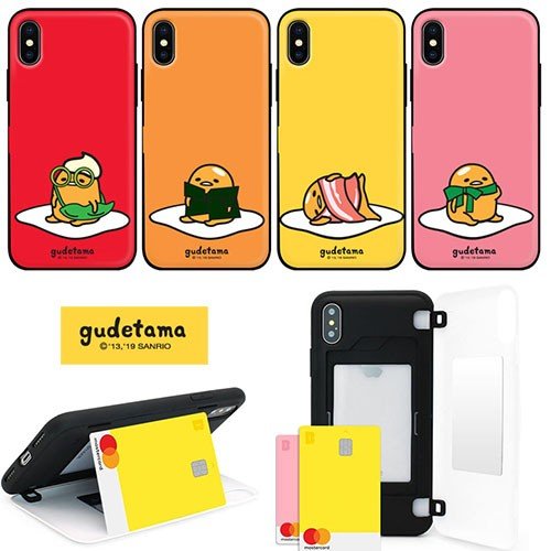 79 サンリオ ぐでたま iPhone Galaxy マグネット カード ドア バンパー ケース カバー スマホケース Sanrio Characters Gudetama Magnetic Card Door Bumper Case Cover カード2枚が収納できる実用性 ミラーが入っております。