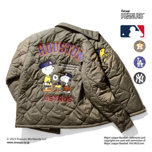 HOUSTON / ヒューストン 51344 PEANUTS × MLB QUILTING JACKET / キルティングジャケット -全3色- ベトジャン スカジャン スヌーピー ピーナッツ 刺繍 ミリタリー MILITARY メンズ レディース 大きいサイズ 野球 ベトナムジャケット[51344]