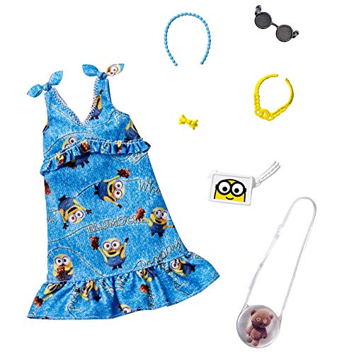 バービー バービー人形 Barbie Storytelling Fashion Pack of Doll Clothes Inspired by Minions: Denim Dress and 6 Accessories Dolls, Gift for 3 to 8 Year Oldsバービー バービー人形