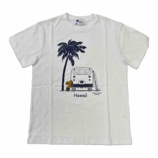 【最大2,000円OFF】送料無料 ハワイ限定 日焼けスヌーピー Tシャツ 車 ユニセックス 男女兼用 半袖 ホワイト モニホノルル S M