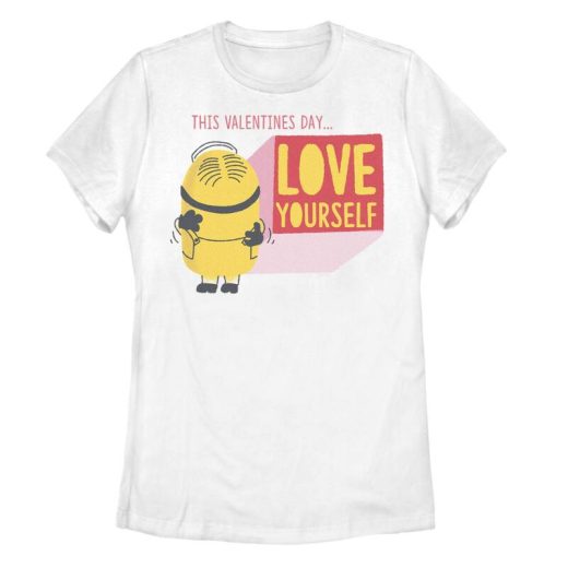 【送料無料】 ライセンス キャラクター レディース Tシャツ トップス Juniors' Minions This Valentine's Day Love Yourself Group Portrait Tee White