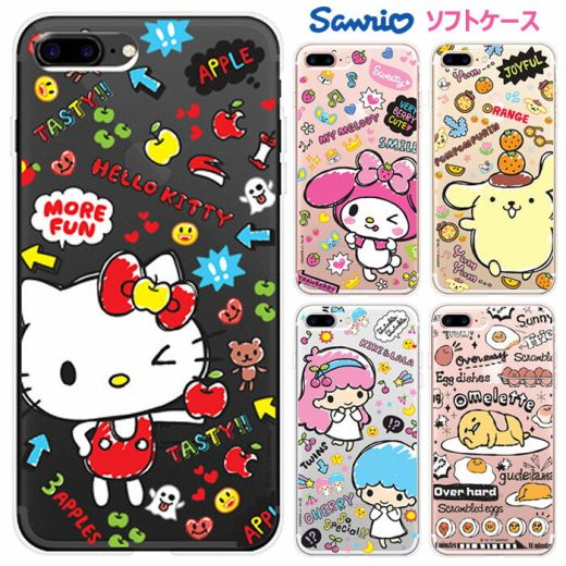 Sanrio Characters Fruit TPU Clear Jelly サンリオ キャラクター ソフトケース iPhone 16 Plus Pro Max 15 14 SE第3世代 SE3 13 mini 12 SE2 11 XS XR X 8 7 SE 6s 6 5s 5 スマホ ケース カバー ハロー キティ ちゃん マイ メロ ディ ポムポム プリン キキララ