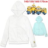 MINIONS ジュニア 長袖 ラッシュガード 水着 140 150 160 170 ミニオンズ 33850472 ラッシュパーカー フード付き 帽子付き ぼうし 指穴付き 紫外線防止 子供 子ども 女の子 女児 無地 ワンポイント刺繍 白 青 ホワイト ブルー メール便送料無料