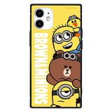 グルマンディーズ BROWN&MINIONS iPhone12 mini(5.4インチ)対応 スクエアガラスケース 集合 MINI-277A イエロー