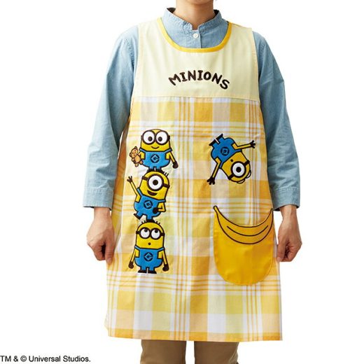 MINION ミニオンズチェック かっぽう着 ラン型エプロン ユニバーサル キャラクター 可愛い お洒落 女性 男性 ママ パパ 主婦 家事 料理 クッキング カフェ 料理教室 保育園 保育士 エステサロン ネイルサロン お中元 母の日 敬老の日 誕生日 結婚祝い ギフト プレゼント