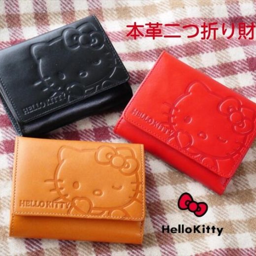 【ハローキティ 本革二つ折り財布】Hello　Kitty 人気 かわいい 水玉 プレゼント 牛革 キティちゃん お誕生日 母の日 プレゼント好適品《リボン付きラッピング巾着袋(無料)》