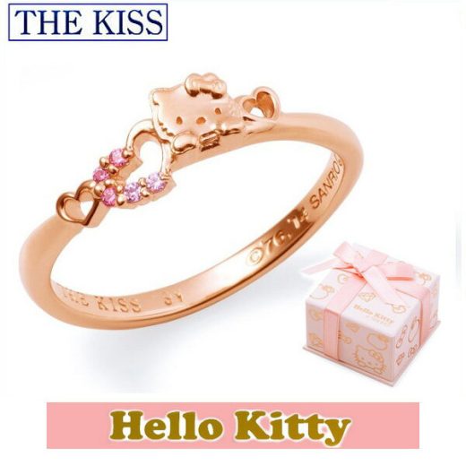 ＼当店P10倍★4日5日／ ハロー キティー【HELLO KITTYxTHEKISSコラボ】 THE KISS ザ キッス シルバー ブランド リング 【レディース販売】 SV925製 フェイス x ハート ピンクコーティング x キュービックジルコニア KITTY-22CB 記念日 1周年 メモリアル