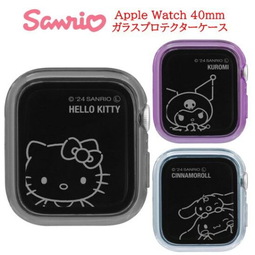 サンリオキャラクターズ サンリオ Apple Watch 40mm ガラス プロテクター ケースハローキティ クロミ シナモロール AppleWatchケース アップルウォッチケース アップルウォッチカバー AppleWatch アップルウォッチ クリア 透明 保護ケース 画面保護 強化ガラス 送料無料