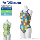 ★お買い物マラソン★ ミニオン 競泳練習用水着 トレーニング ミズノ EXER SUITS ミディアムカット N2MAA29625 レディース 競泳水着 エクサースーツ MIZUNO 中学生~高校生~大人　競泳用 MINIONS ミニオンズ