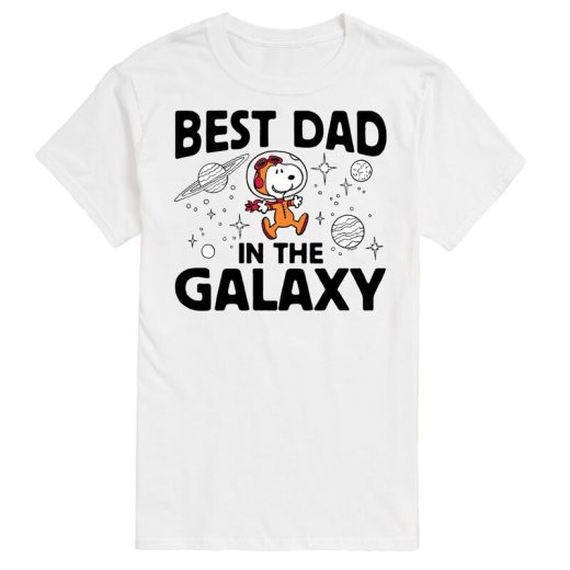 【送料無料】 ライセンス キャラクター メンズ Tシャツ トップス Big & Tall Peanuts Best Dad In Galaxy Snoopy Graphic Tee White