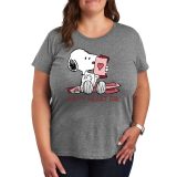 【送料無料】 ライセンス キャラクター レディース Tシャツ トップス Plus Peanuts Snoopy Happy Heart Day Graphic Tee Heather Gray