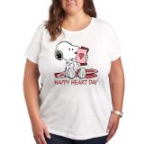 【送料無料】 ライセンス キャラクター レディース Tシャツ トップス Plus Peanuts Snoopy Happy Heart Day Graphic Tee White