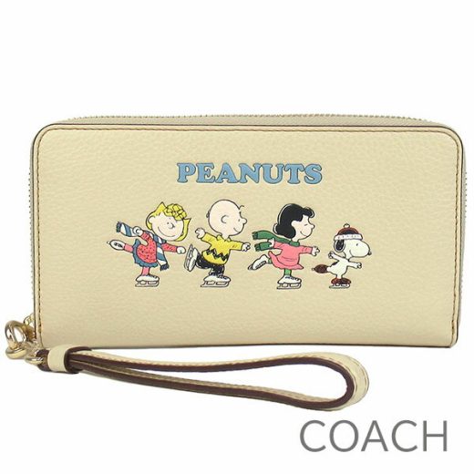 クリスマスラッピング！ コーチ COACH 財布 レディース 長財布 スヌーピー ピーナッツ コラボ商品 レザー ラウンドファスナー 取り外し可能ストラップ付き 【送料無料】 ブランド コーチ正規品販売店 直営アウトレット店より直輸入 【あす楽】