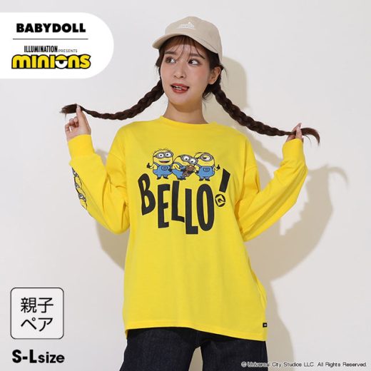 NEW 親子お揃い ミニオン 袖 キャラクター ロンT 9085A ベビードール BABYDOLL 子供服 大人 ユニセックス 男女兼用 レディース メンズ ミニオンズ minions コラボ