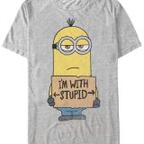 【送料無料】 フィフスサン メンズ Tシャツ トップス Minions Illumination Men’s Despicable Me I’M With Stupid Short Sleeve T-Shirt Athletic Heather