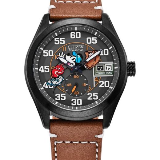 【送料無料】 シチズン メンズ 腕時計 アクセサリー Eco-Drive Men’s Disney Mickey Mouse Brown Leather Strap Watch 43mm Brown