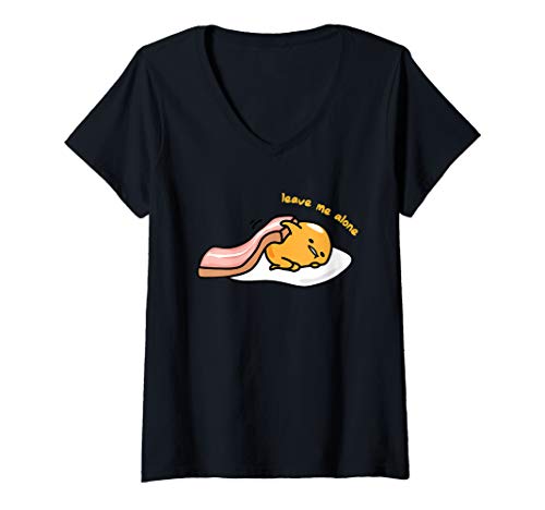 ぐでたま 「ひとりにして」 半袖Tシャツ Vネック レディース 【Sサイズ】 ブラック ファッション トップス アメリカ