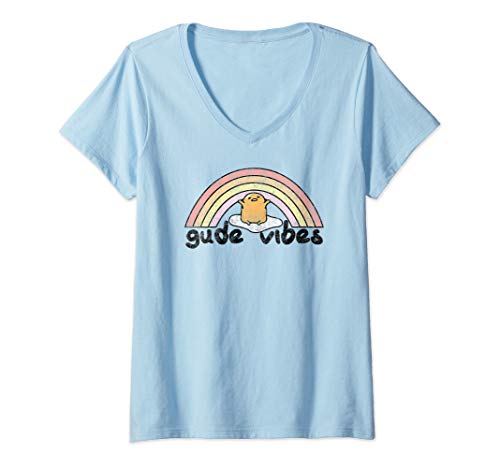 ぐでたま いい感じ gude vibes 半袖Tシャツ Vネック レディース 【Sサイズ】 ライトブルー ファッション トップス アメリカ