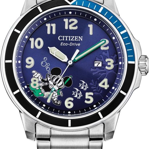 Citizen メンズ エコドライブ ディズニー ミッキーマウス スキューバウォッチ、ステンレススチール、ブルーダイヤル、夜光、46mm (モデル: AWW)