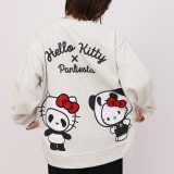 ＜送料無料＞【Hello Kitty×PANDIESTA JAPAN】なりきりパンダ なりきり キティ 刺繍入り トレーナー ｜ 和柄 スウェット 長袖 通販 メンズ レディース ユニセックス 秋 秋服 冬 冬服 オートミール 黒 ブラック M L XL LL 2L XXL 3L キティちゃん サンリオ 流儀圧搾 METHOD