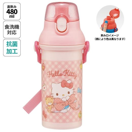 水筒 直飲み プラスチック 大容量 480ml 食洗機対応 キッズ 幼児 ワンタッチ skater スケーター PSB5SANAG キティ ハローキティ キティちゃん 女の子【ショルダー ベルト 子供 こども 子ども 子供用 小学生 小学校 食洗機】