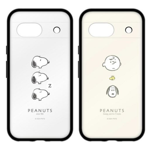 スヌーピー GooglePixel8a ケース クリア 透明 ピーナッツ キャラクター グッズ チャーリーブラウン ウッドストック みんな ブラック カラー フレーム バンパー ストラップホール 耐衝撃 ハイブリッド Google Pixel 8a グーグル ピクセル IIIIfit Clear SNGG-55