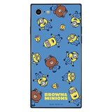 グルマンディーズ BROWN&MINIONS iPhoneSE(第2世代)/8/7(4.7インチ)対応 スクエアガラスケース 総柄 MINI-276C ブルー