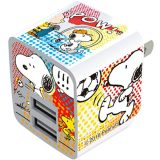 AC スポーツ スヌーピー/SNOOPY(PEANUTS) AC100V USB充電器 キューブ型 2口 最大出力2.1A 海外使用可能 アークス SNA-56