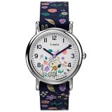 腕時計 タイメックス レディース Timex Womens Watch Peanuts Weekender Casual Ladies Wristwatch – Featuring Snoopy and Woodstock in a Floral Motif, Silver-Tone Case with Blue Fabric Strap (31mm)腕時計 タイメックス レディース